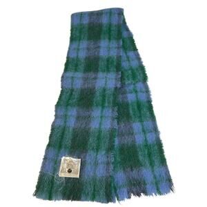 Vintage Donegal Design Mohair Wool Scarf Plaid Blue Green Handcrafted in Ireland